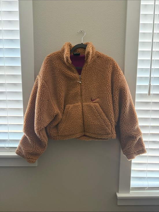 Nike Jackets & Blazers - Nike Tan/Brown Sherpa Zip Jacket with Maroon Swoosh